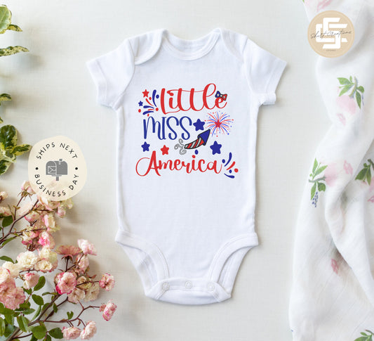 Little Miss America  Baby Onesie®, 4th of July baby Onesie®,  Patriotic baby onesie. cute baby gift.