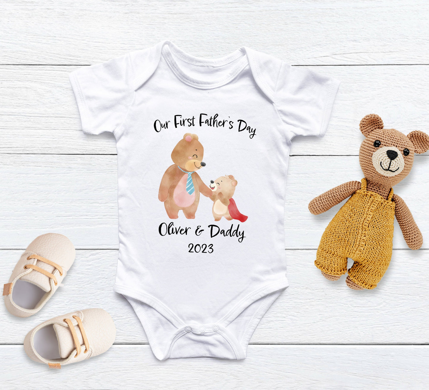 Our first father's day Onesie® Father's day baby Onesie®, cute personalized name newborn body suit. newborn baby gift.