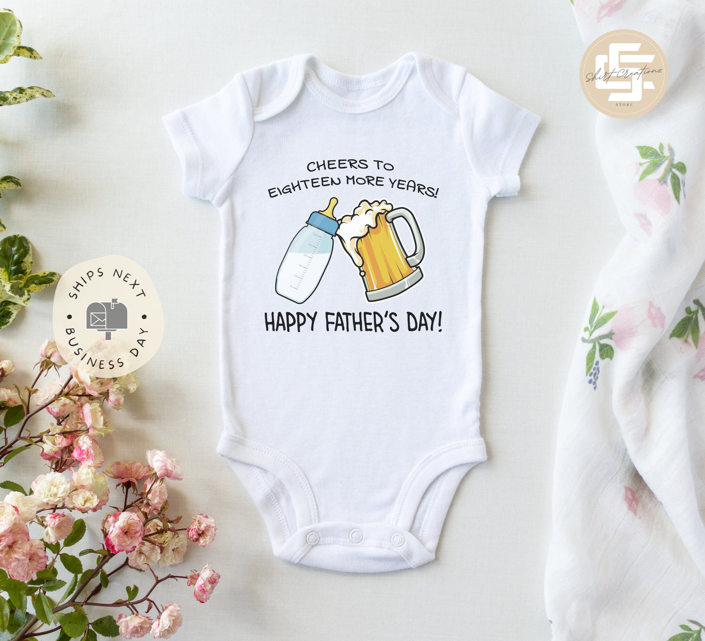 Cheers to eighteen more years father's day Onesie® Happy Father's day baby Onesie®, Father's day baby body suit. First fathers day gift.