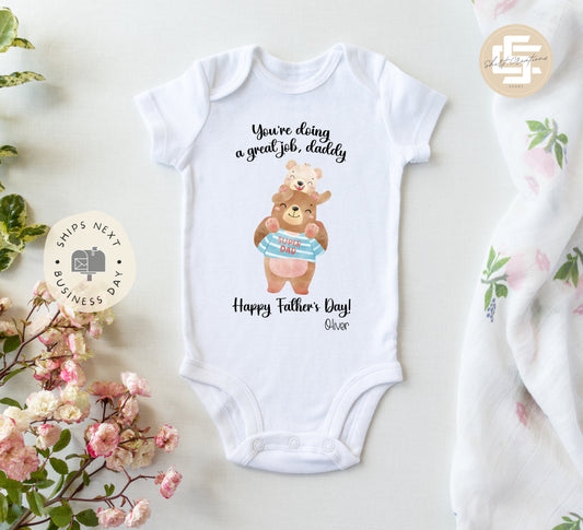 You're doing a great job daddy baby Onesie® Father's day baby Onesie®, cute personalized name newborn body suit. newborn baby gift.