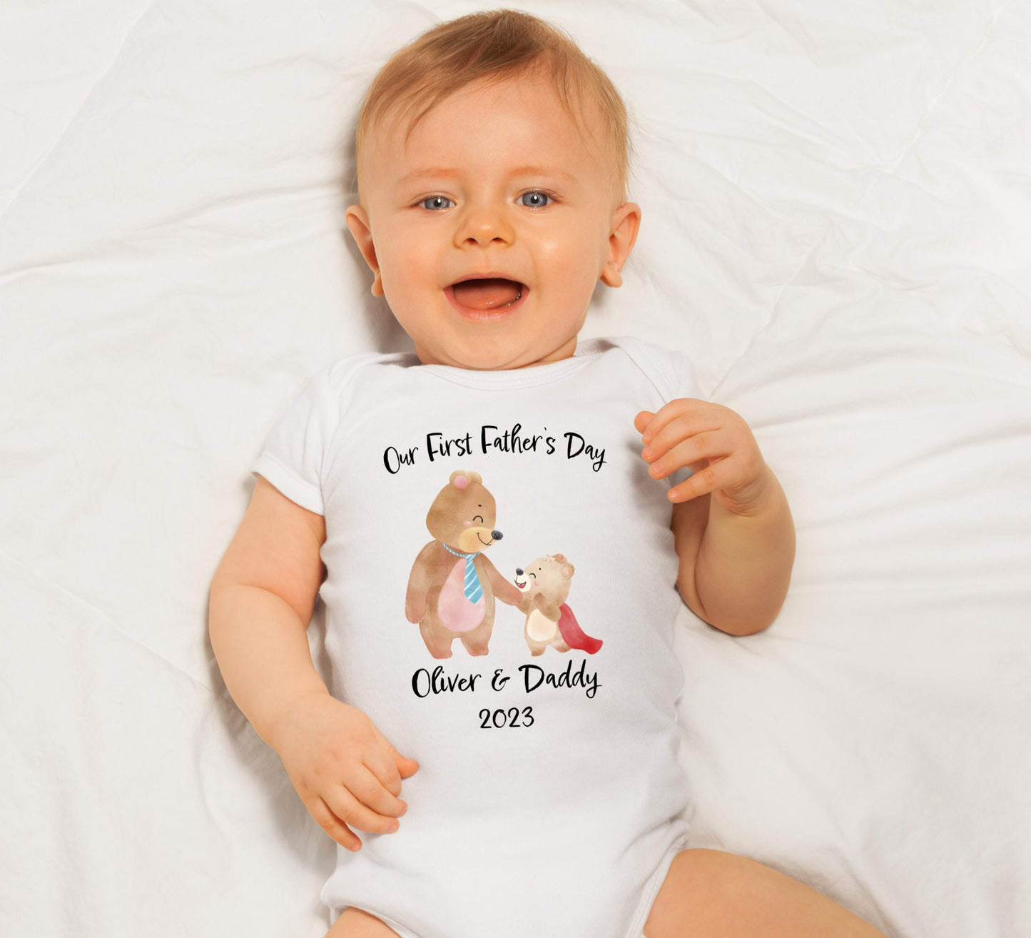 Our first father's day Onesie® Father's day baby Onesie®, cute personalized name newborn body suit. newborn baby gift.