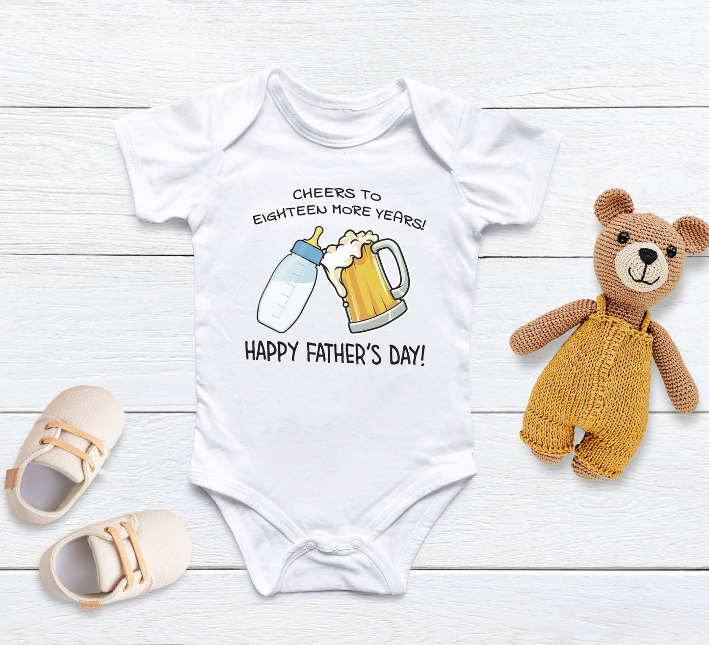 Cheers to eighteen more years father's day Onesie® Happy Father's day baby Onesie®, Father's day baby body suit. First fathers day gift.