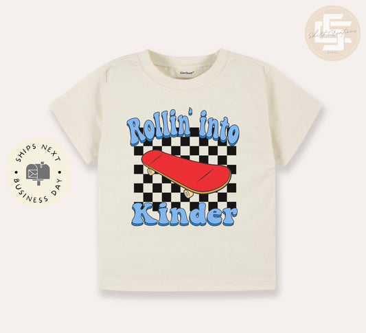 Rollin' into Kinder Toddler TShirt, Back to school kids shirt, First day of school Toddler Tee.