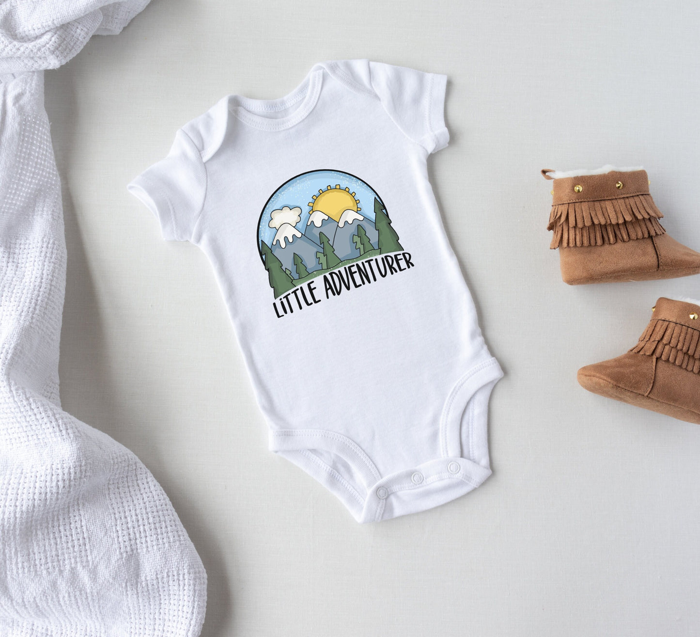 Little adventurer Baby Onesie®, Camping baby Onesie®, hiking baby body suit. mountain cute baby gift.