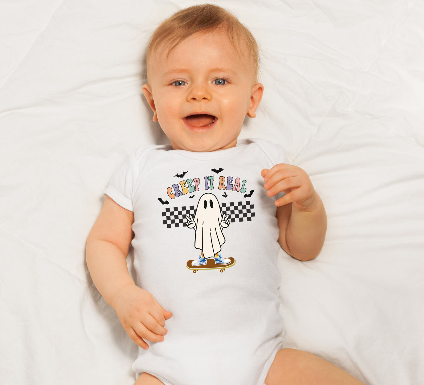 Creep it real Baby Onesie®, Halloween ghost baby Onesie®, skateboard baby body suit. cute baby gift.