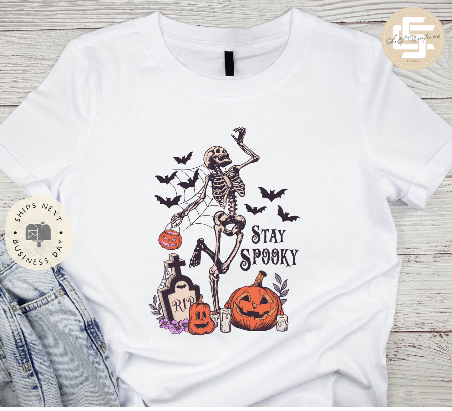 Stay spooky T-Shirt, Halloween Shirt, Skeleton Tee, Fall vibes t-shirt