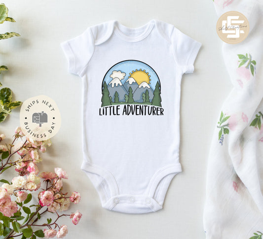 Little adventurer Baby Onesie®, Camping baby Onesie®, hiking baby body suit. mountain cute baby gift.