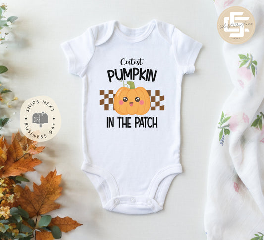 Cutest pumpkin in the patch Baby Onesie®, Halloween pumpkin baby Onesie®, Pumpkin baby body suit. cute baby gift.