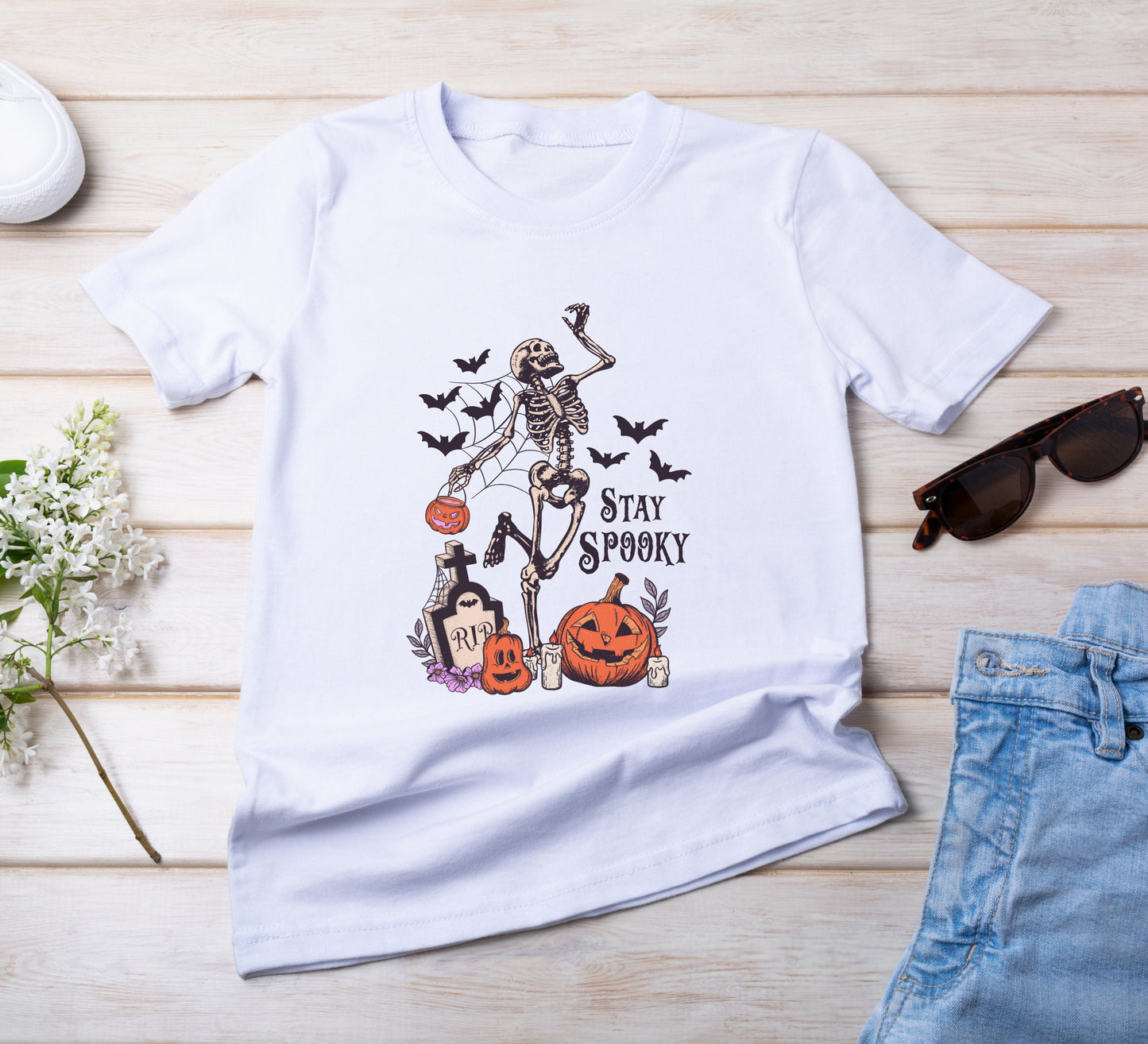 Stay spooky T-Shirt, Halloween Shirt, Skeleton Tee, Fall vibes t-shirt