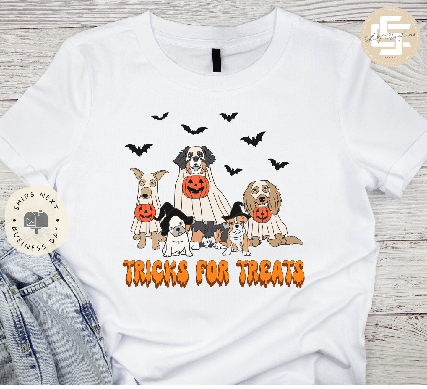 Tricks for Treats Halloween Shirt, Halloween dogs T-shirt, Ghost dog Tee. Dog lover gift. spooky season dog shirt.