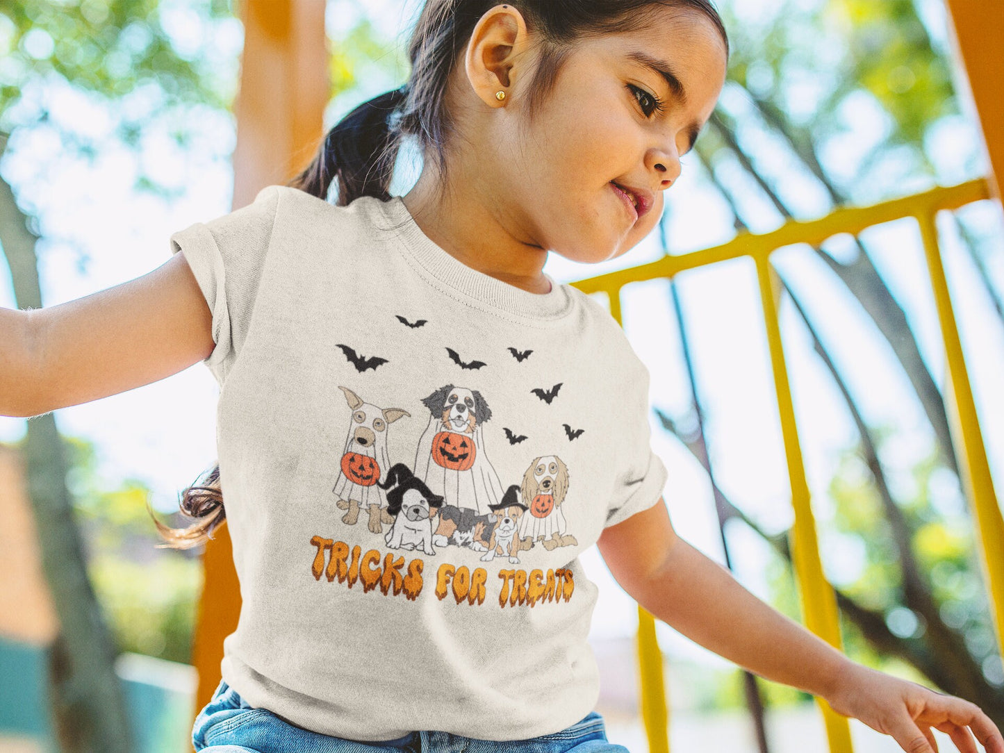 Tricks for treats dog Toddler TShirt, Halloween dog kids shirt, trick or treat halloween kids shirt, fall natural toddler Tee.