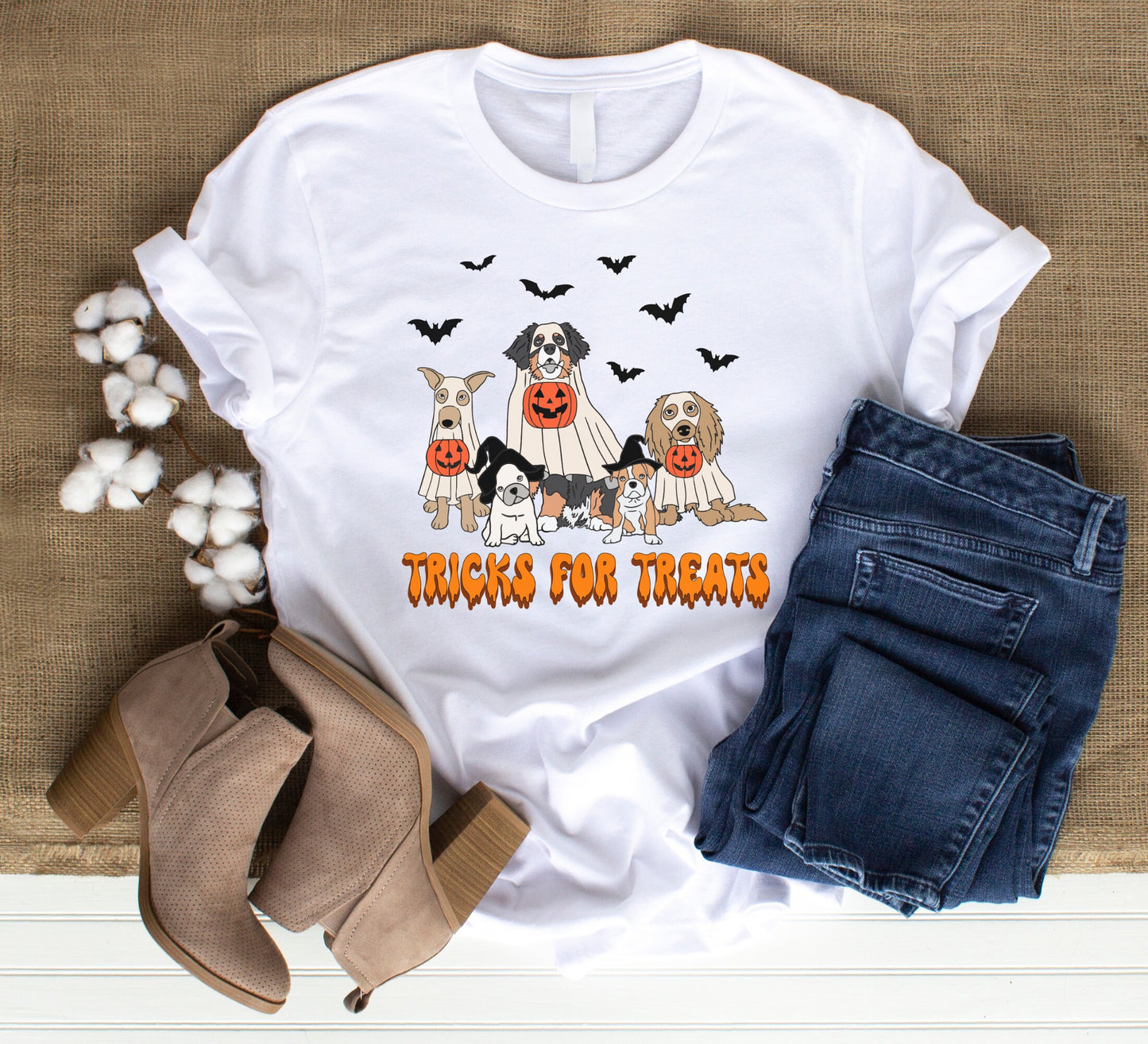 Tricks for Treats Halloween Shirt, Halloween dogs T-shirt, Ghost dog Tee. Dog lover gift. spooky season dog shirt.