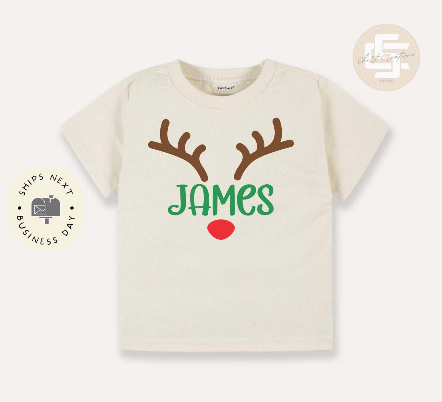 Christmas Reindeer Personalized name Toddler TShirt, Reindeer kids shirt, Christmas natural toddler Tee.