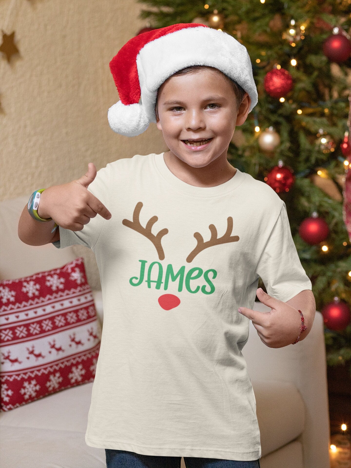 Christmas Reindeer Personalized name Toddler TShirt, Reindeer kids shirt, Christmas natural toddler Tee.