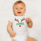 Christmas reindeer personalized name Baby Onesie®, Christmas baby Onesie®,  baby announcement body suit. Christmas baby gift.