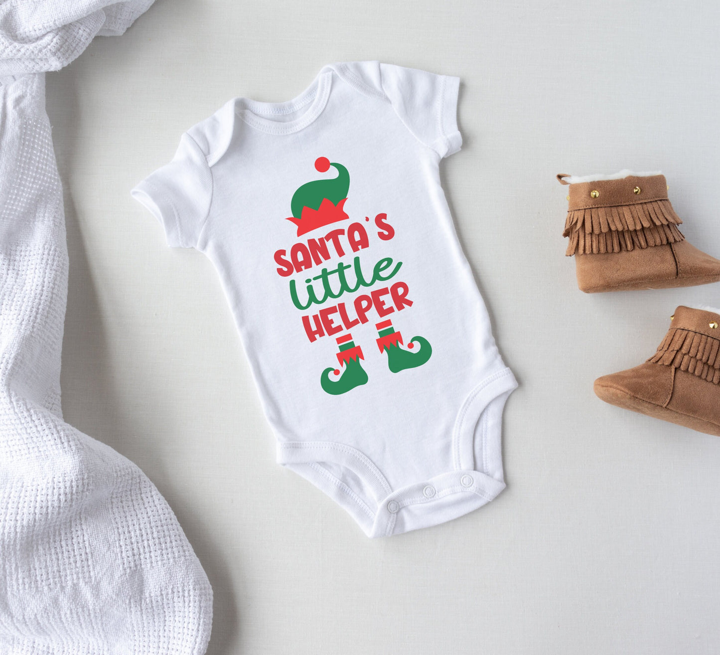 Santa's little helper Baby Onesie®, Christmas baby Onesie®,  baby announcement body suit. Christmas baby gift.