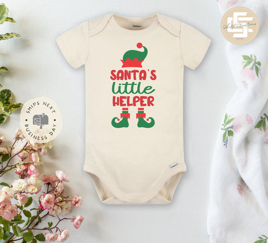 Santa's little helper Baby Onesie®, Christmas baby Onesie®,  baby announcement body suit. Christmas baby gift.