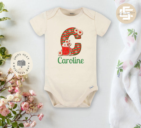 Personalized Christmas Baby Onesie®, Monogram Christmas baby Onesie®,  baby announcement body suit. Christmas baby gift.