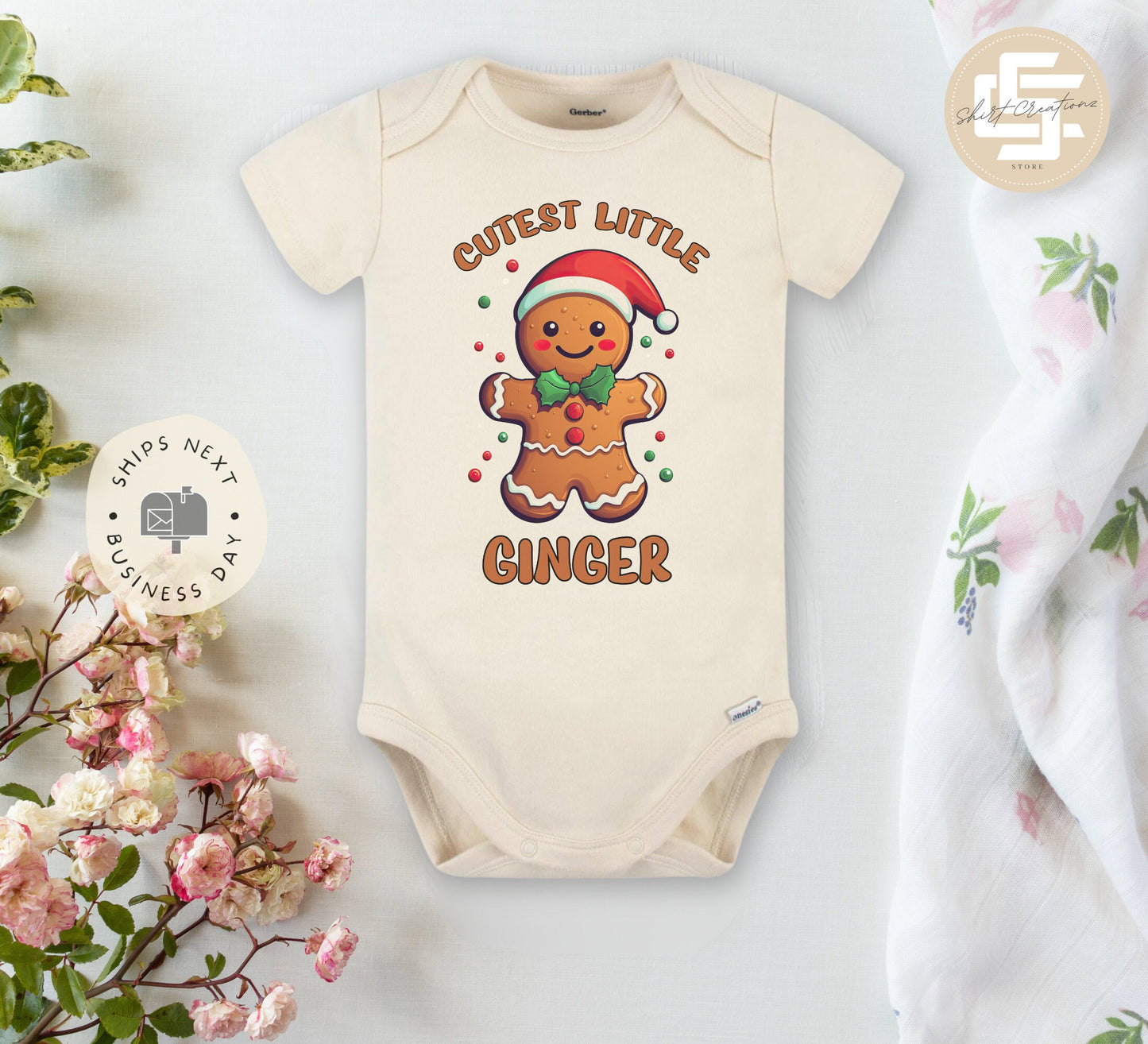 Cutest little ginger Baby Onesie®, Christmas baby Onesie®,  baby announcement body suit. Christmas baby gift.