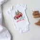 Jingle all the way Baby Onesie®, Christmas truck baby Onesie®,  baby announcement body suit. Christmas baby gift.