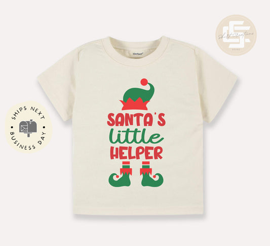 Santa's Little Helper Toddler TShirt, Christmas kids shirt, Elf natural toddler Tee.