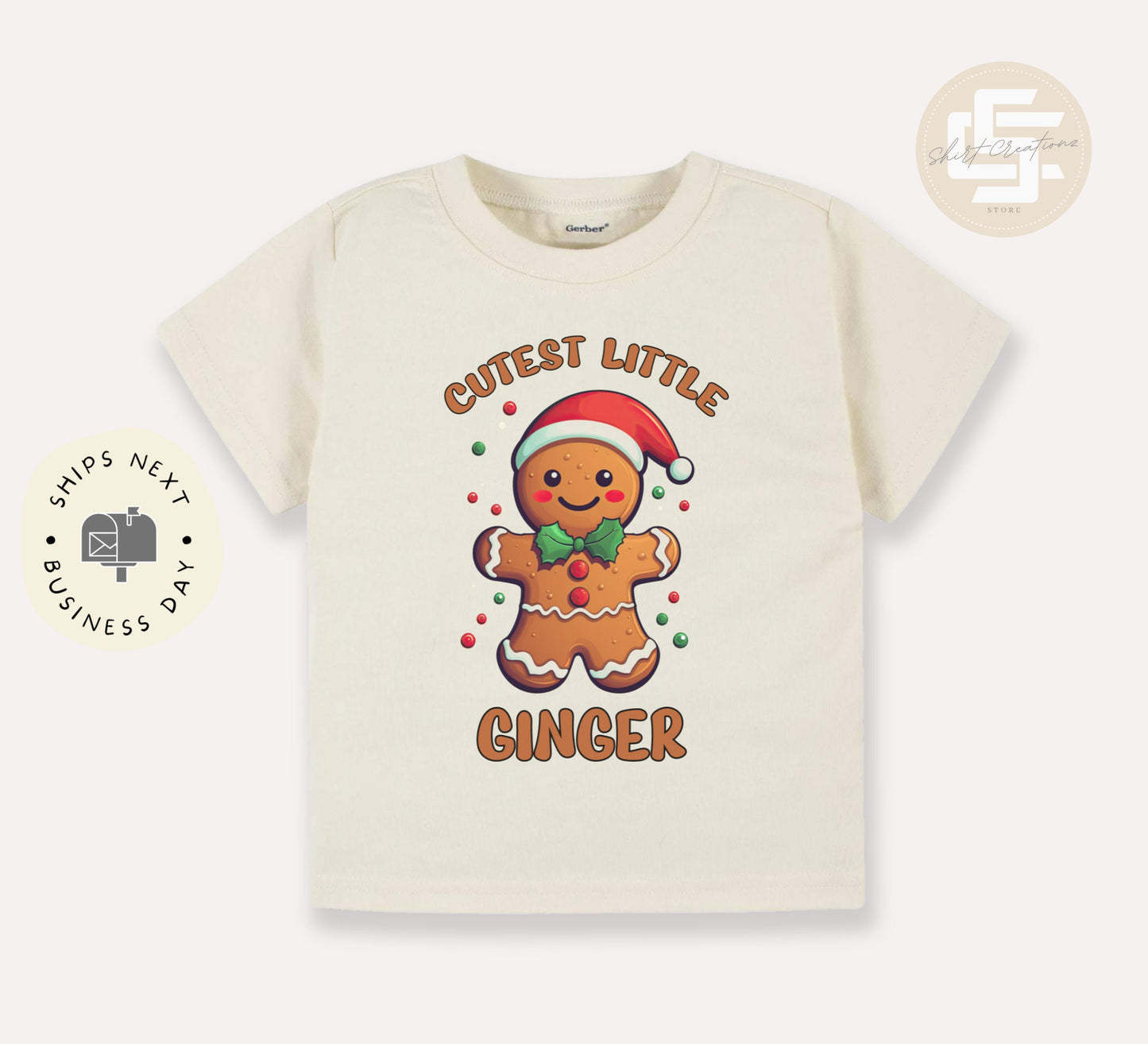 Cutest little ginger Toddler TShirt, Christmas kids shirt, Gingerbread man natural toddler Tee.