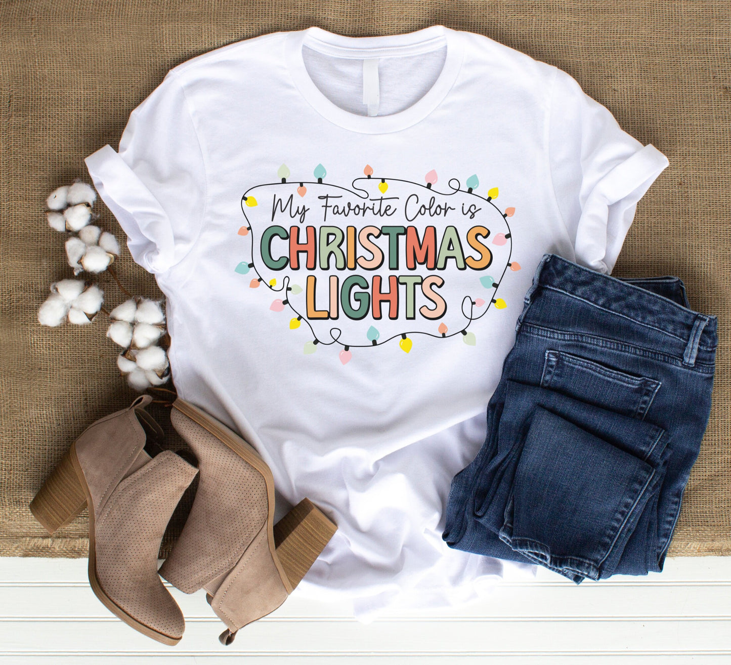 My favorite color is Christmas lights Christmas T-Shirt, Christmas lights shirt, Xmas shirt, xmas gift T-shirt.