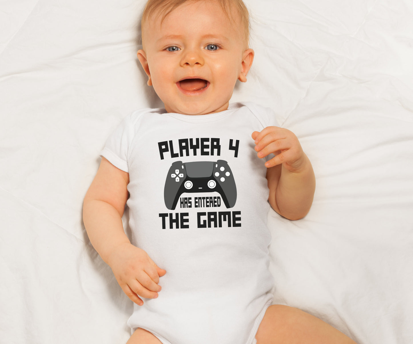 Player 4 has entered the game Baby Onesie®, Player four baby Onesie®, newborn baby body suit. cute baby gift.