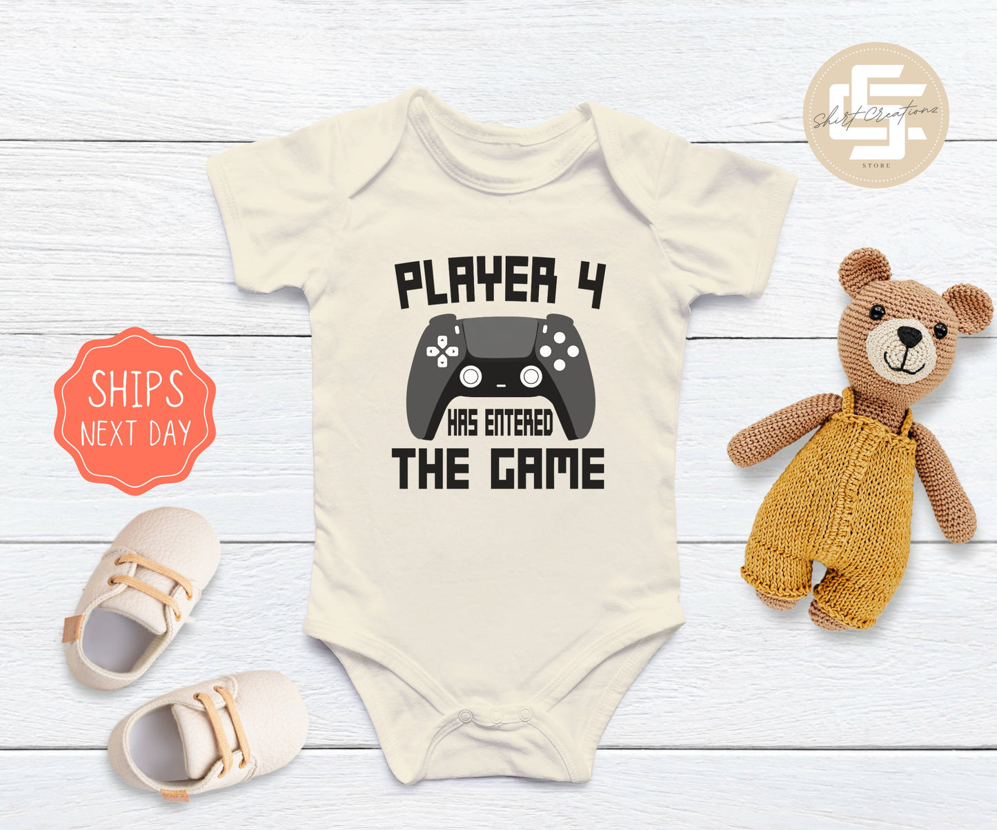 Player 4 has entered the game Baby Onesie®, Player four baby Onesie®, newborn baby body suit. cute baby gift.