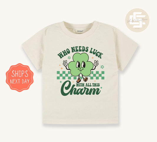 Who needs luck Natural Toddler T-Shirt, St. Patrick's kids shirt, Lucky toddler gift shirt.