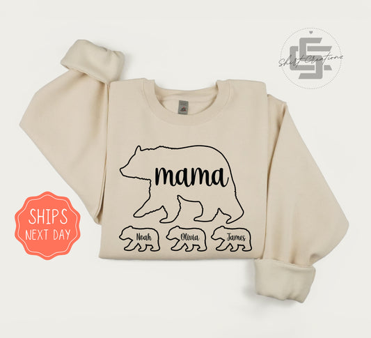 Personalized mama day sweatshirt, mothers day bear crewneck sweater, Mama crewneck sweatshirt, Mothers day gift.